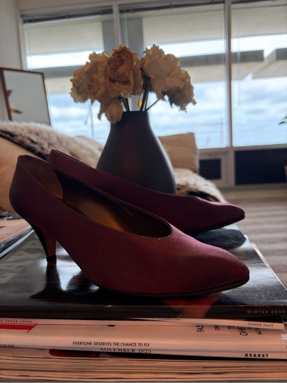 Yves Saint Laurent Plum Pointed-Toe Kitten Heels